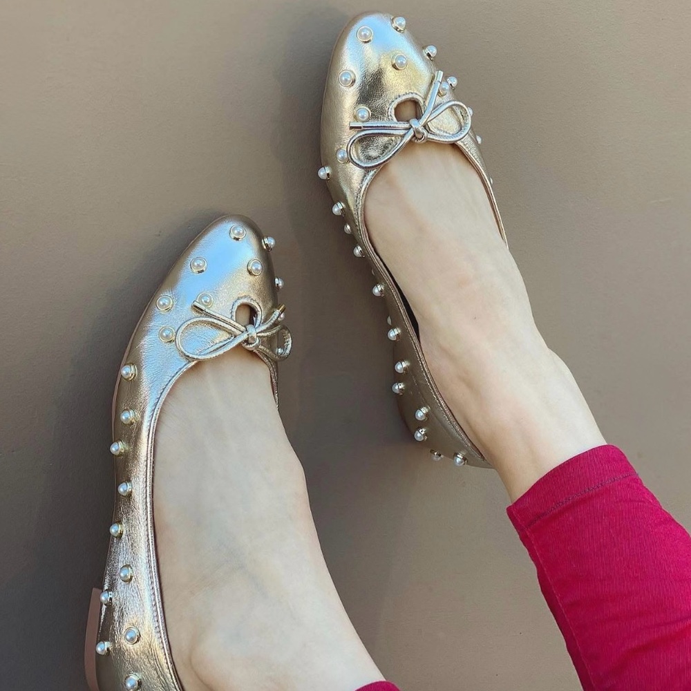 Gabby Pearl Studded gold Ballet Flats size 6.5
